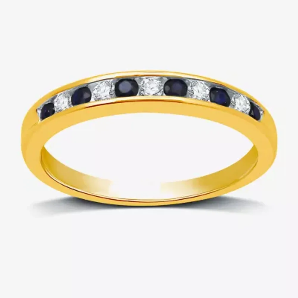 Modern Bride Gemstone 1/8 CT. T.W. Lab Created Blue Sapphire Gold Over Silver Wedding Band