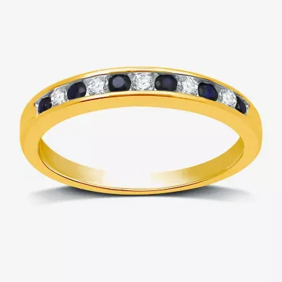 Modern Bride Gemstone 1/8 CT. T.W. Lab Created Blue Sapphire Gold Over Silver Wedding Band