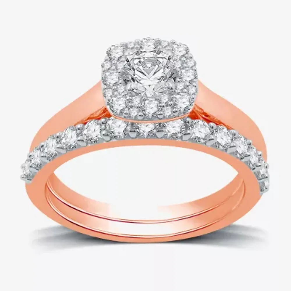 (H-I / I1) I Said Yes Womens 1 CT. T.W. Lab Grown White Diamond Sterling Silver or 14K Gold Over Cushion Halo Bridal Set