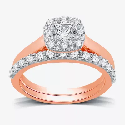 (H-I / I1) I Said Yes Womens 1 CT. T.W. Lab Grown White Diamond Sterling Silver or 14K Gold Over Cushion Halo Bridal Set