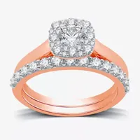 (H-I / I1) I Said Yes Womens 1 CT. T.W. Lab Grown White Diamond Sterling Silver or 14K Gold Over Cushion Halo Bridal Set
