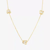 Womens White Mother Of Pearl 14K Gold Butterfly Star Pendant Necklace