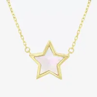 Womens White Mother Of Pearl 14K Gold Star Pendant Necklace