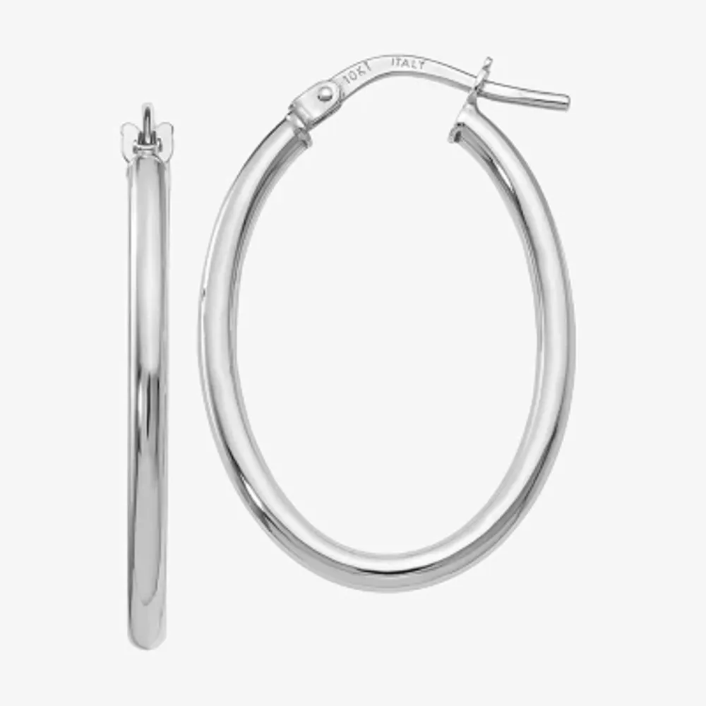 Made in Italy 10K White Gold 26mm Oval Hoop Earrings