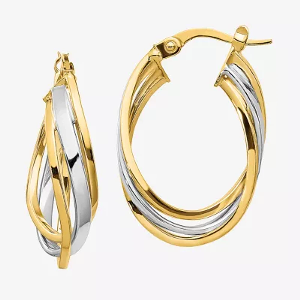 Made in Italy 14K Two Tone Gold 25mm Oval Hoop Earrings