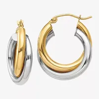 14K Two Tone Gold 14mm Round Hoop Earrings