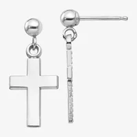 14K White Gold Cross Drop Earrings