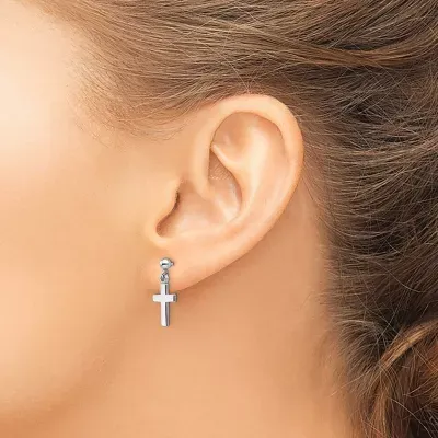 14K Gold Cross Drop Earrings