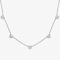 Womens 16 Inch White Moissanite Sterling Silver Link Necklace