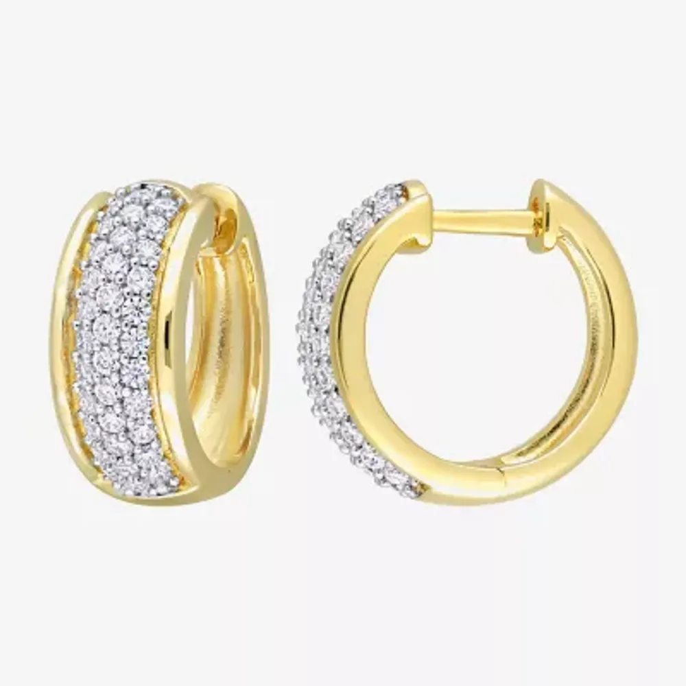 Womens 1/2 CT. T.W. Lab Created White Moissanite 18K Gold Over Silver 14mm Hoop Earrings
