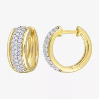 Lab Created White Moissanite 18K Gold Over Silver 14mm Hoop Earrings