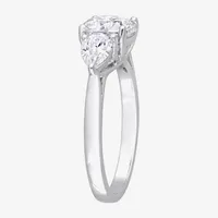 Womens Lab Created White Moissanite Sterling Silver 3-Stone Engagement Ring