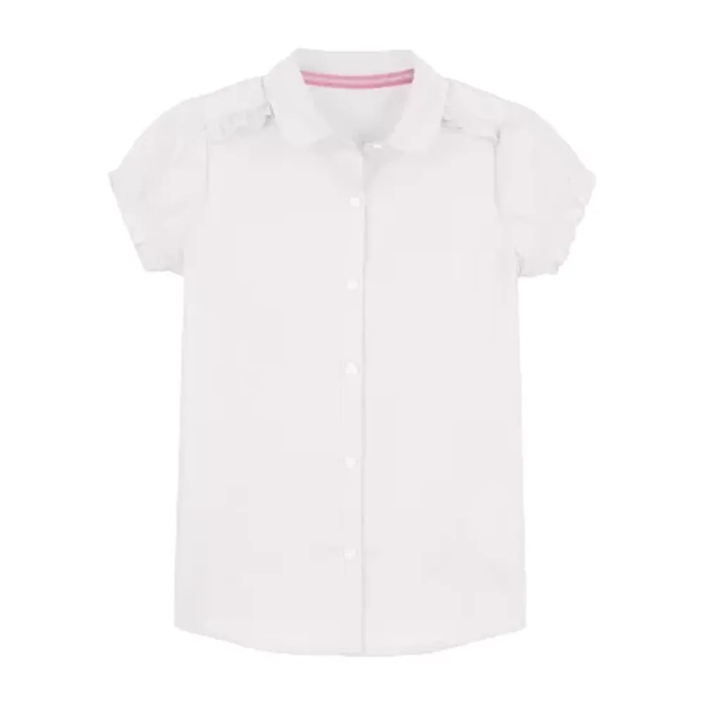 IZOD Little & Big Girls Stretch Fabric Short Sleeve Button-Down Shirt