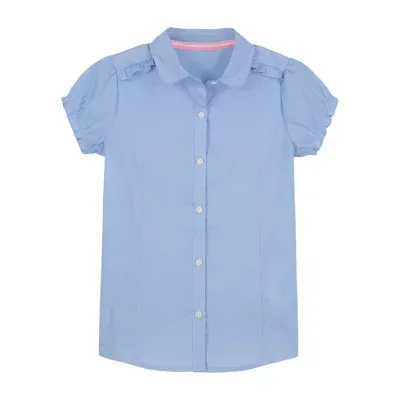 IZOD Little & Big Girls Stretch Fabric Short Sleeve Button-Down Shirt
