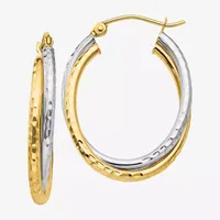 14K Two Tone Gold 17mm Oval Hoop Earrings