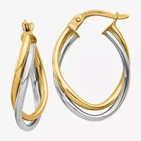 14K Two Tone Gold 20mm Oval Hoop Earrings