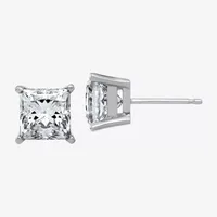 3 CT. T.W. White Moissanite 14K White Gold 6.5mm Square Stud Earrings