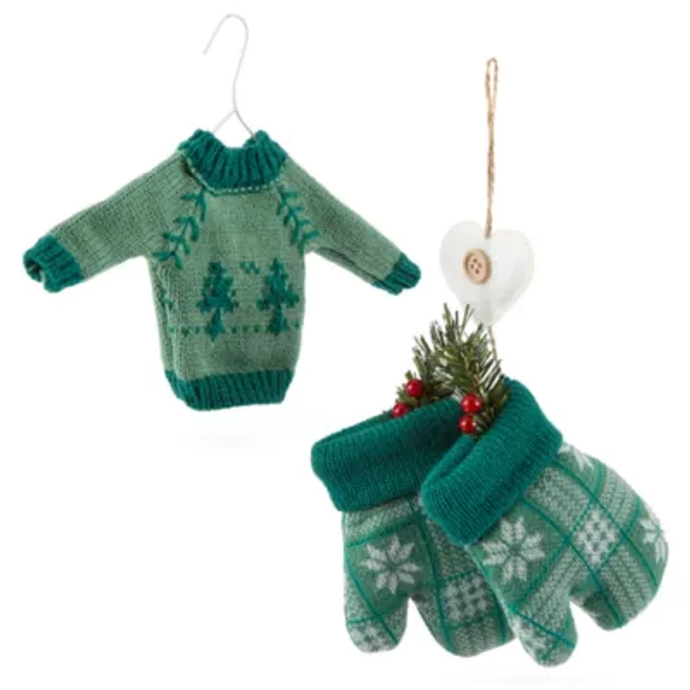 North Pole Trading Co. Green Sweater & Mitten 2-pc. Christmas Ornament