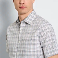 Van Heusen Slim Mens Fit Short Sleeve Plaid Button-Down Shirt