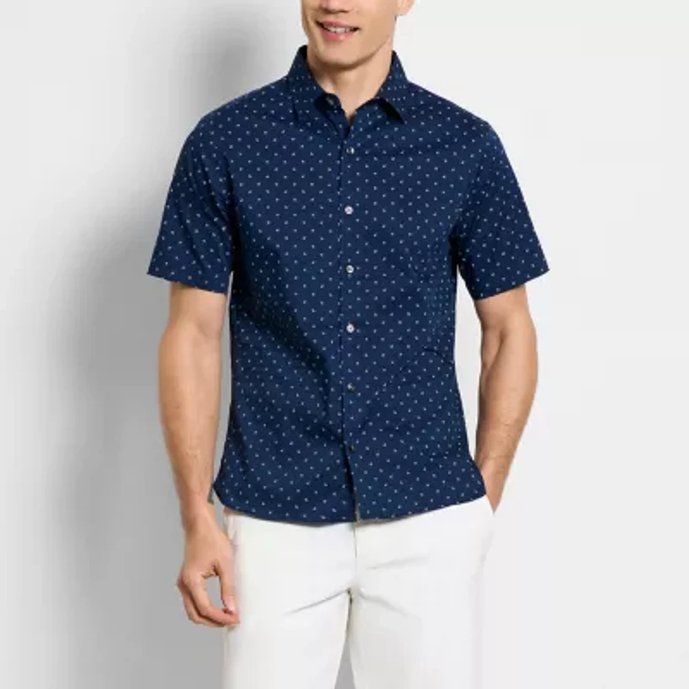 Van Heusen Slim Mens Moisture Wicking Slim Fit Short Sleeve Button-Down Shirt