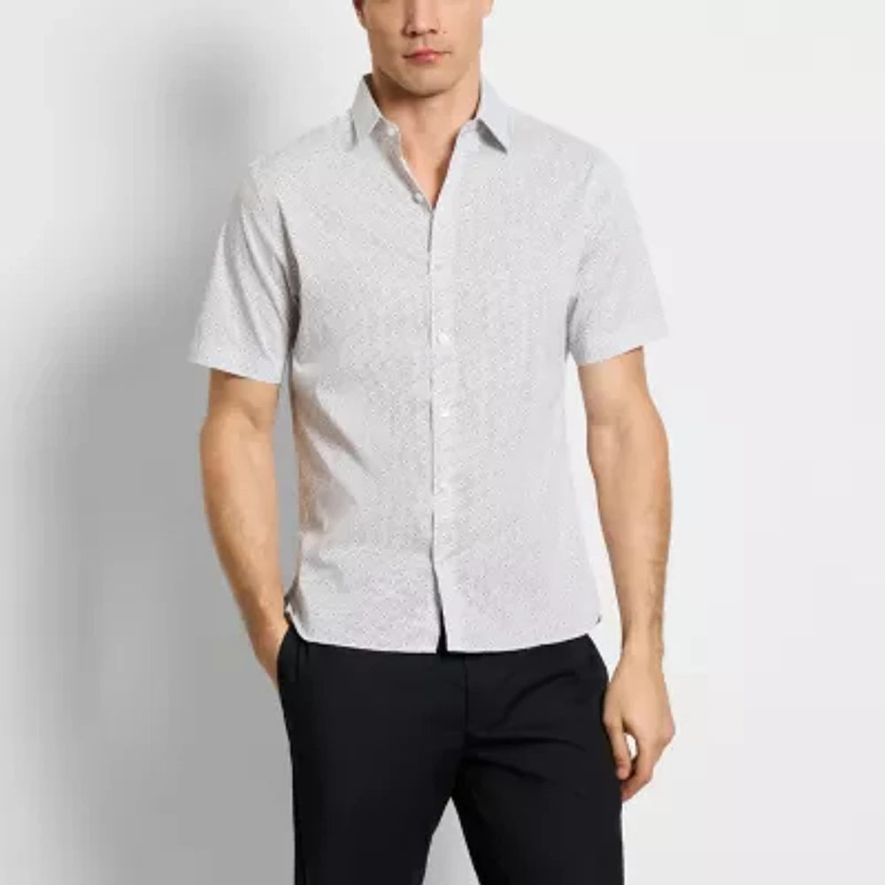 Van Heusen Slim Mens Moisture Wicking Fit Short Sleeve Geometric Button-Down Shirt