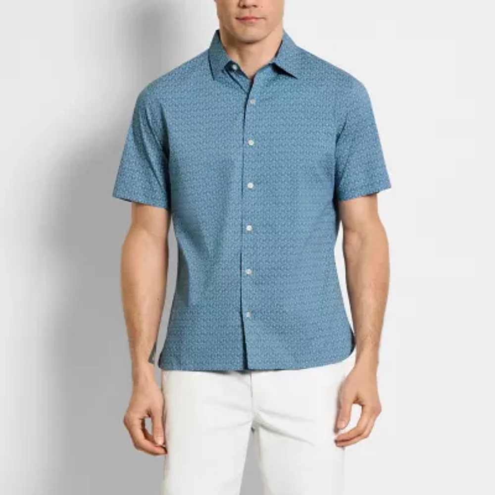 Van Heusen Mens Regular Fit Short Sleeve Abstract Button-Down Shirt