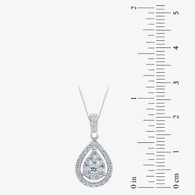 Womens 1/2 CT. T.W. Natural White Diamond 14K White Gold Pear Pendant Necklace