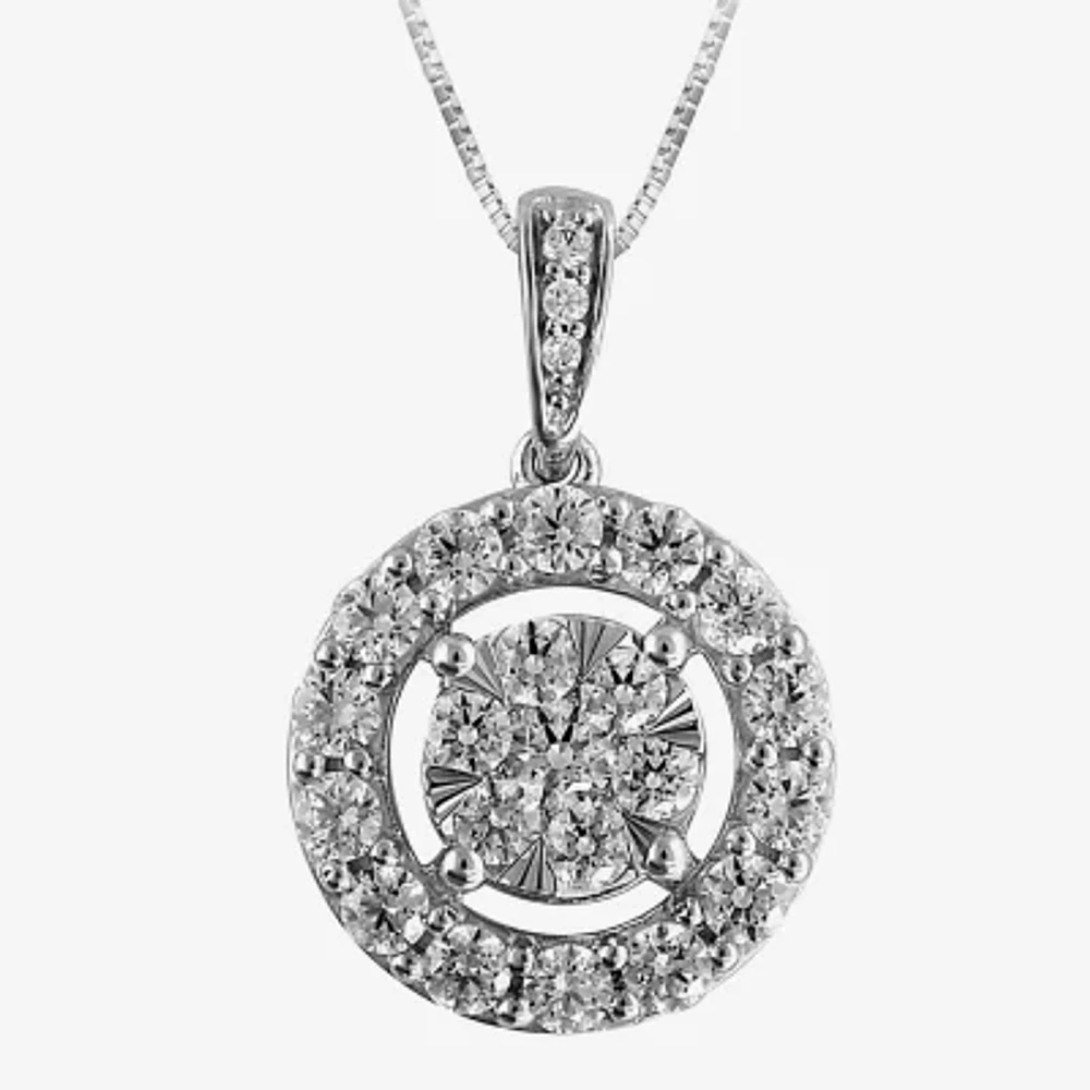 Diamond Blossom (G / Si2) Womens 1 CT. T.W. Lab Grown White Diamond 10K White Gold Round Pendant Necklace