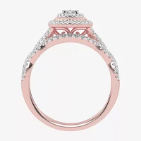 Womens 1/2 CT. T.W. Natural White Diamond 10K Rose Gold Marquise Side Stone Halo Bridal Set