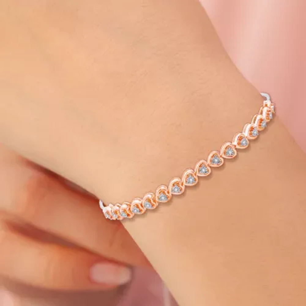 1/10 CT. T.W. Natural White Diamond Sterling Silver Heart Bolo Bracelet