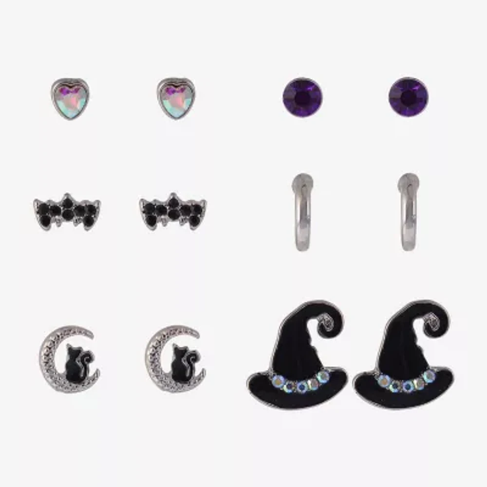 Arizona Halloween Silver Tone Womens Purple Glass 6 Pair Earring Set
