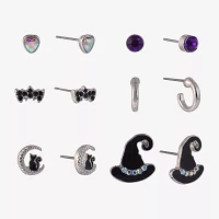 Arizona Halloween Silver Tone Womens Purple Glass 6 Pair Earring Set