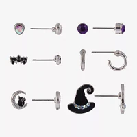 Arizona Halloween Silver Tone Womens Purple Glass 6 Pair Earring Set