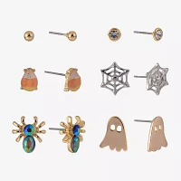 Arizona Halloween Gold Tone Womens Blue Glass 6 Pair Earring Set