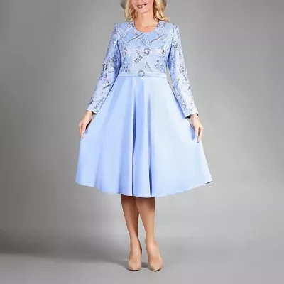 Giovanna Collection Womens Long Sleeve Floral A-Line Dress