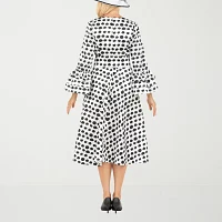 Giovanna Signature Womens Long Sleeve Polka Dot Midi A-Line Dress