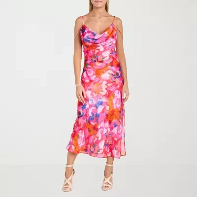 Morgan & Co. Womens Sleeveless Floral Midi Slip Dress Juniors