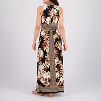 London Style Womens Sleeveless Leaf Maxi Dress