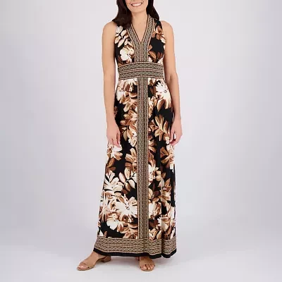 London Style Womens Sleeveless Leaf Maxi Dress