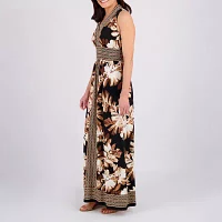 London Style Womens Sleeveless Leaf Maxi Dress