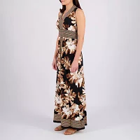 London Style Womens Sleeveless Leaf Maxi Dress