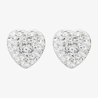 Crystal Sterling Silver 12.4mm Heart Stud Earrings