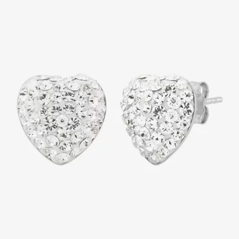 Crystal Sterling Silver 12.4mm Heart Stud Earrings