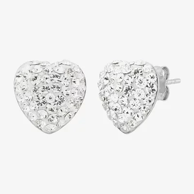 Crystal Sterling Silver 12.4mm Heart Stud Earrings