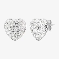 Crystal Sterling Silver 12.4mm Heart Stud Earrings