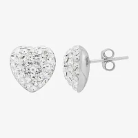 Crystal Sterling Silver 12.4mm Heart Stud Earrings