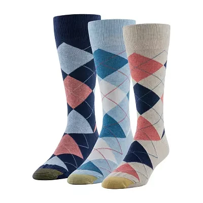 Gold Toe Carlyle Argyle 3 Pair Crew Socks Mens