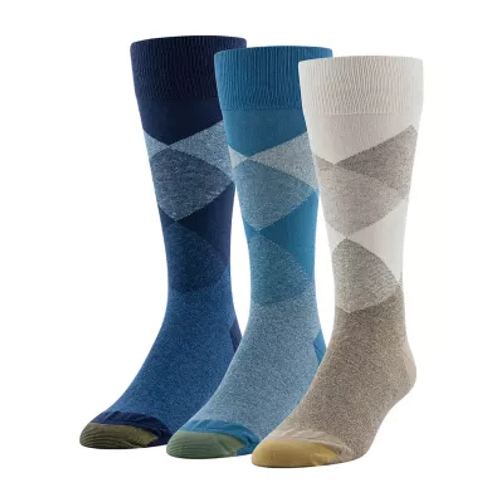 Gold Toe Track Argyle 3 Pair Crew Socks Mens