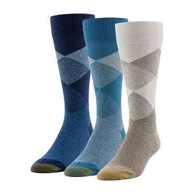 Gold Toe Track Argyle 3 Pair Crew Socks Mens