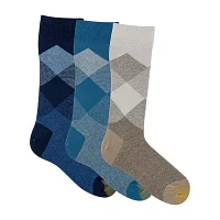 Gold Toe Track Argyle 3 Pair Crew Socks Mens